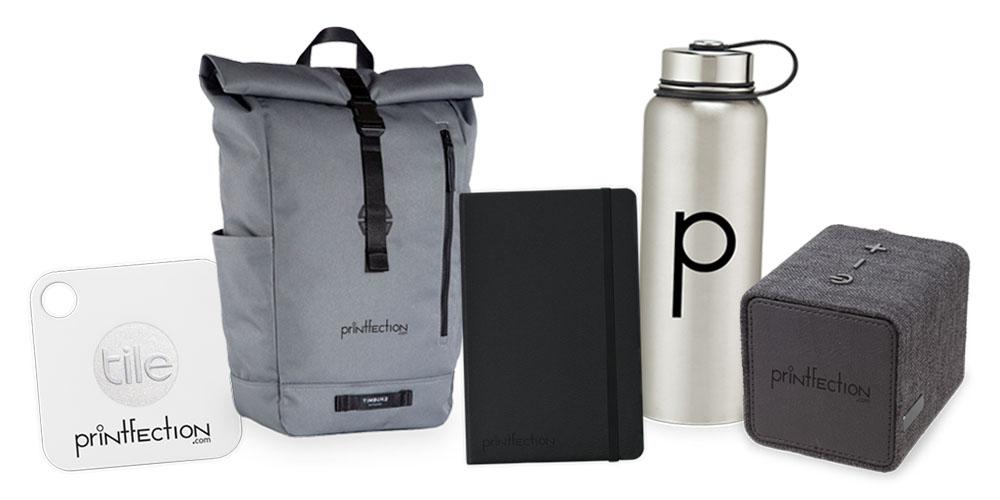 high-end event swag: timbuk2 backpacks, bluethooth speakers, tile trackers