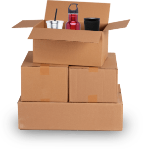 boxes-stack Stack of boxes filled with swag on which you can print your company logo