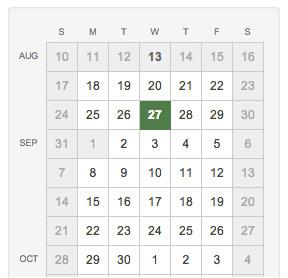 event-swag-delivery-dates Calendar showing dates you can choose to have your swag delivered