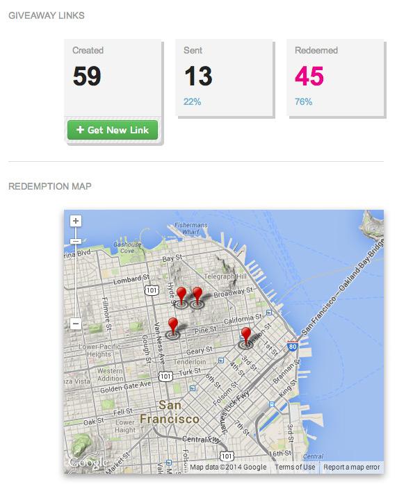 ss-give Map showing location of users who redeemed swag via a giveaway campaign