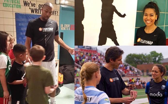 teamsnap-real TeamSnap coaches wearing branded t-shirts working with children