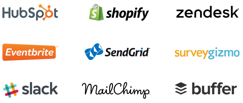 integration-logos Printfection's integrations with various apps like Slack, HubSpot, Zendesk, and Shopify
