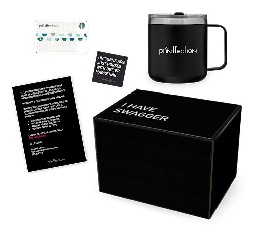 custom branded box with coffee mug and Starbucks gift card