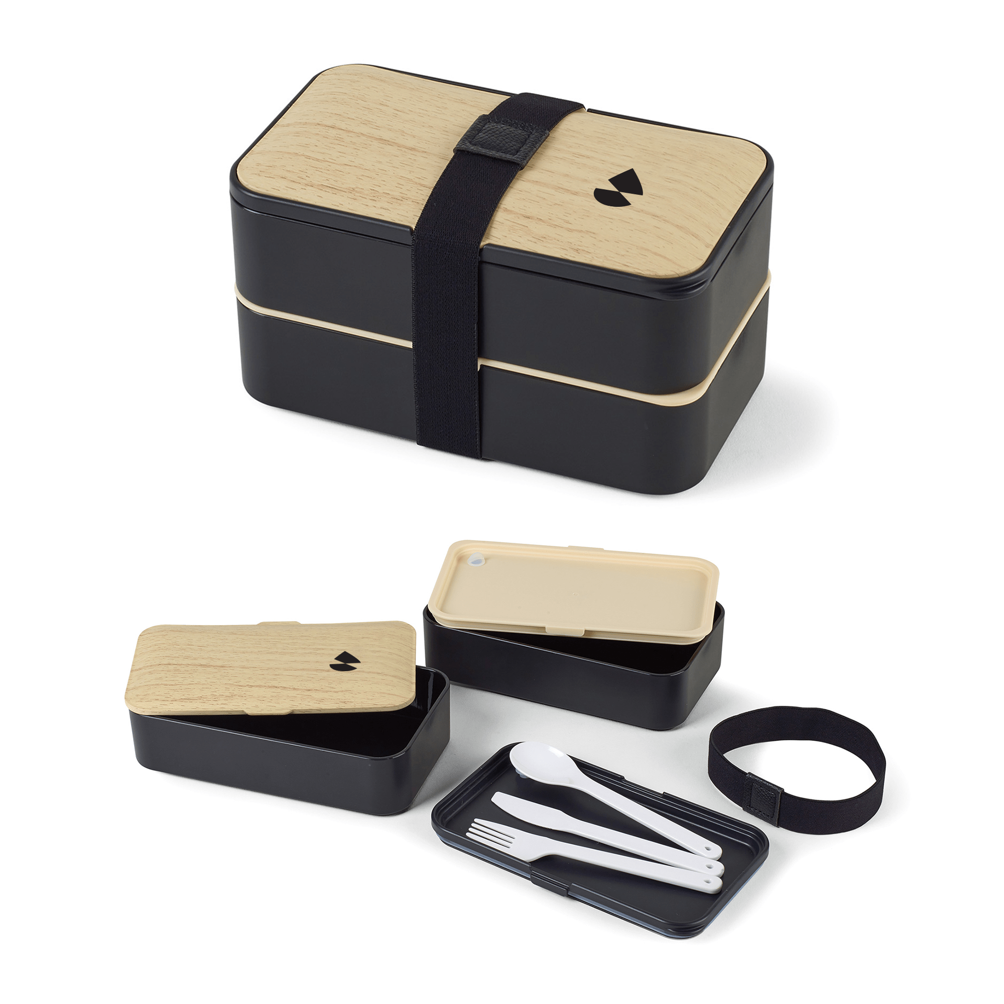 Umami - Bento Lunch Box (All-in-one) with Utensils (40 fl oz) Black/Bamboo  - NEW