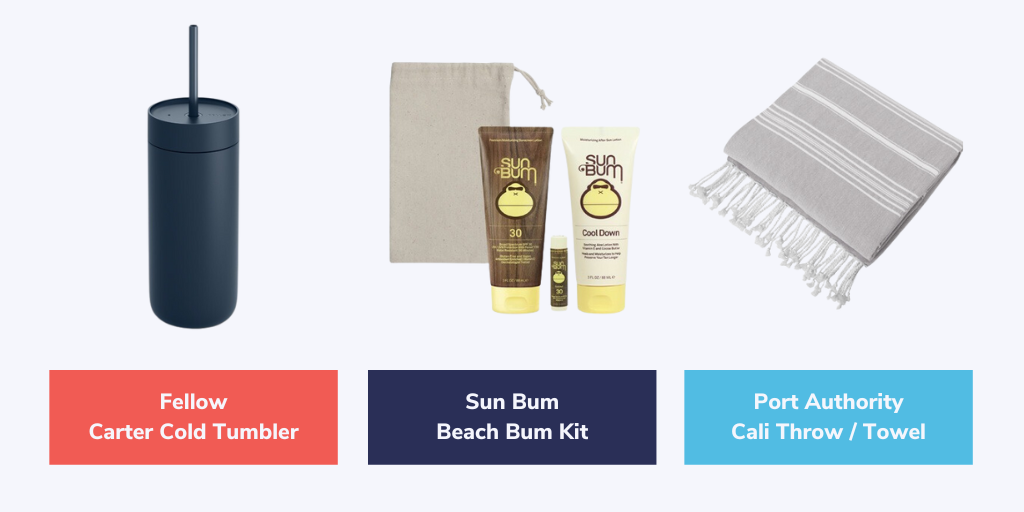 Features swag items for fun in the sun, including a water tumbler, Sun Bum kit, and beach towel