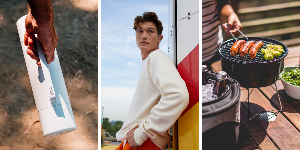 Header-5PerfectPicksForFallBrandedSwag Image collage featuring MiiR Tomo thermos (left), ComfortWash Garment-Dyed Crewneck (middle), and Caliente Grill and Cooler (right).