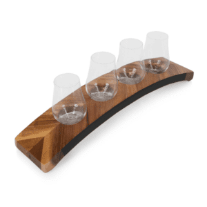 Company swag ideas arched wood holder with four glasses