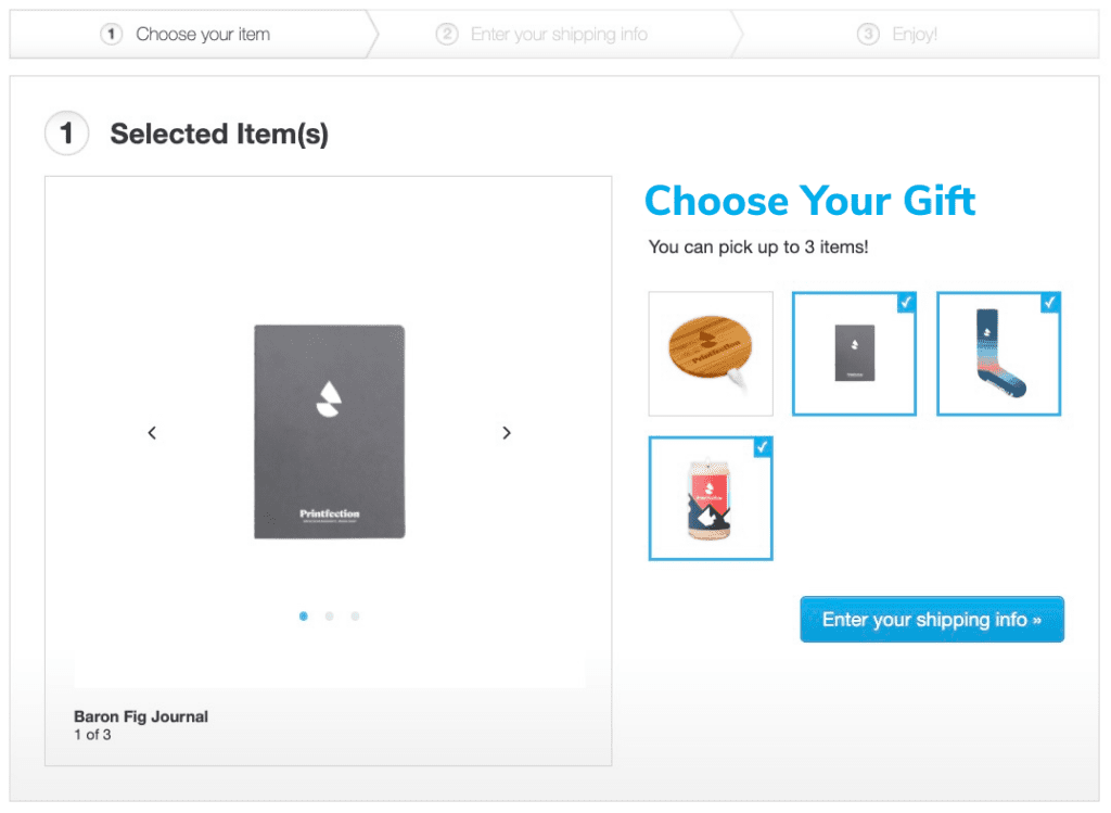 example of Printfection multi-select giveaway