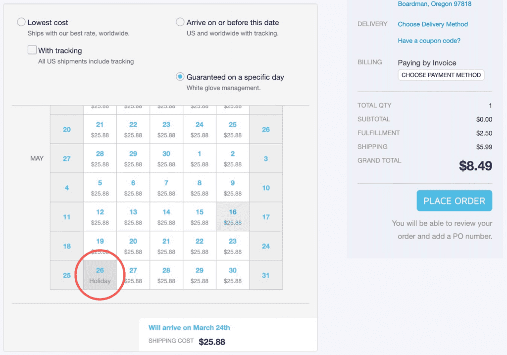 Printfection holiday shipping calendar