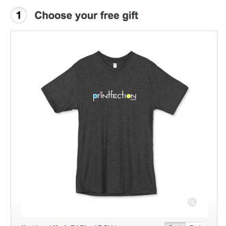A t-shirt being offered as a free gift within Printfection's swag management solution