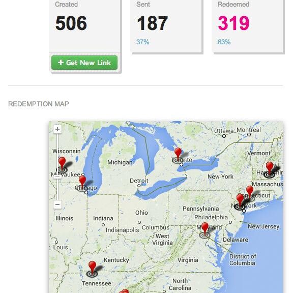 Map showing location of gift redemptions which is a part of Printfection's swag management solutions